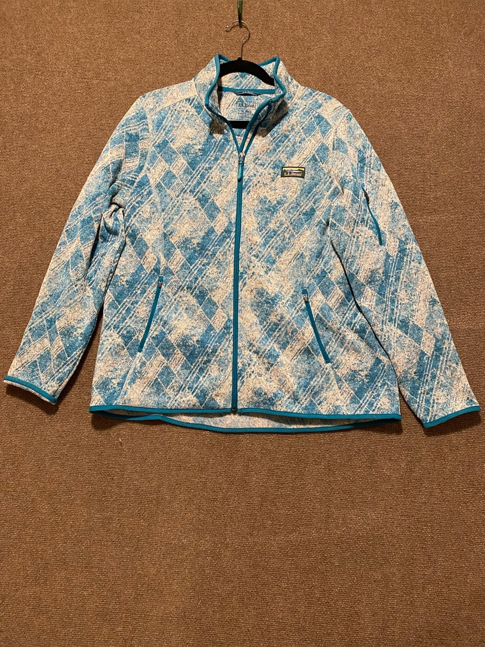 L.L. Bean Women's Teal and White Patterned Full-Zip Utility Jacket
